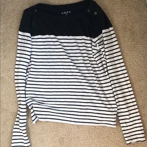 NWT LOFT Striped Navy Blue Sweater with Buttons